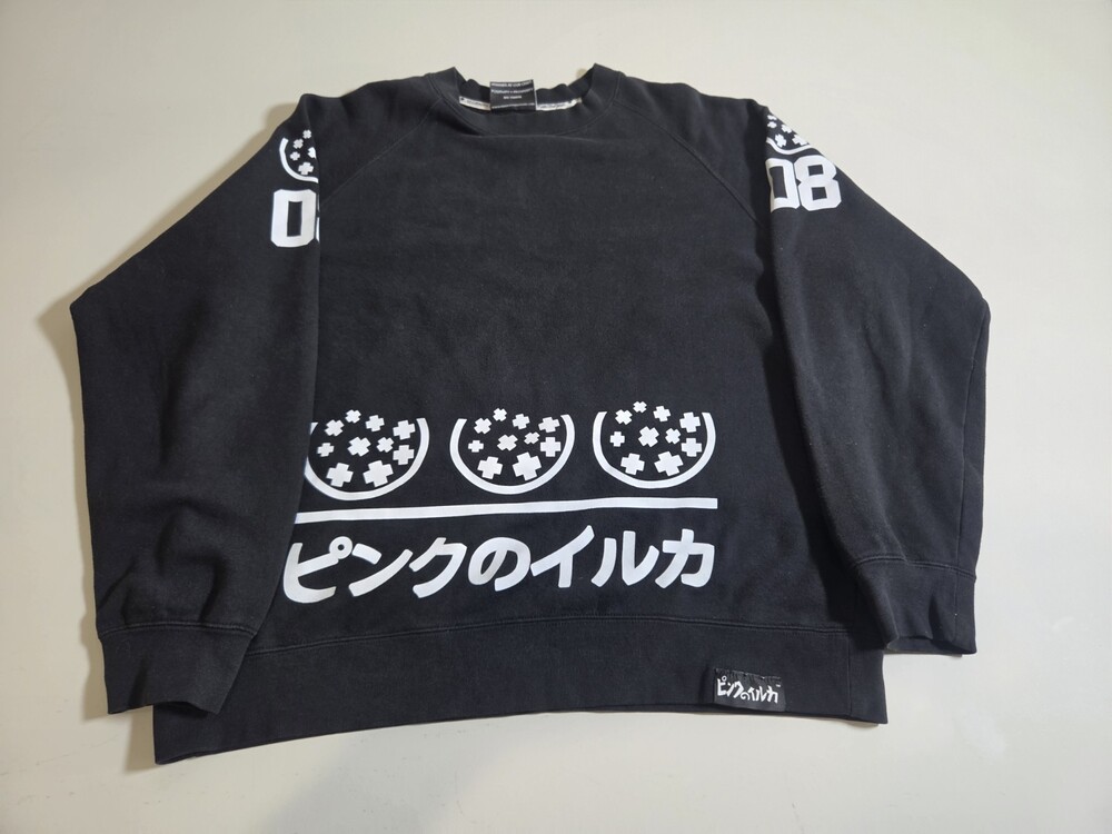 Pink Dolphin Japanese Graphic Black Fleece Pullover Sweatshirt Men's L Crew Neck
